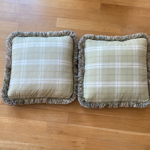 Bedding Pillows Set Of 2 Custom Made Sage Green Plaid With Fringe 16